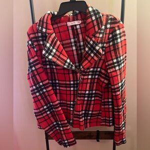 Red Plaid Asymmetrical Zip  Women's Jacket